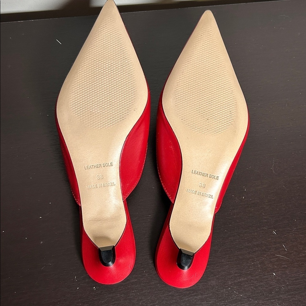 Maeve Heart Mule Heels Red Leather Slip On Kitten Heel Love Sz 38 US 7-7.5 NEW - Picture 10 of 11